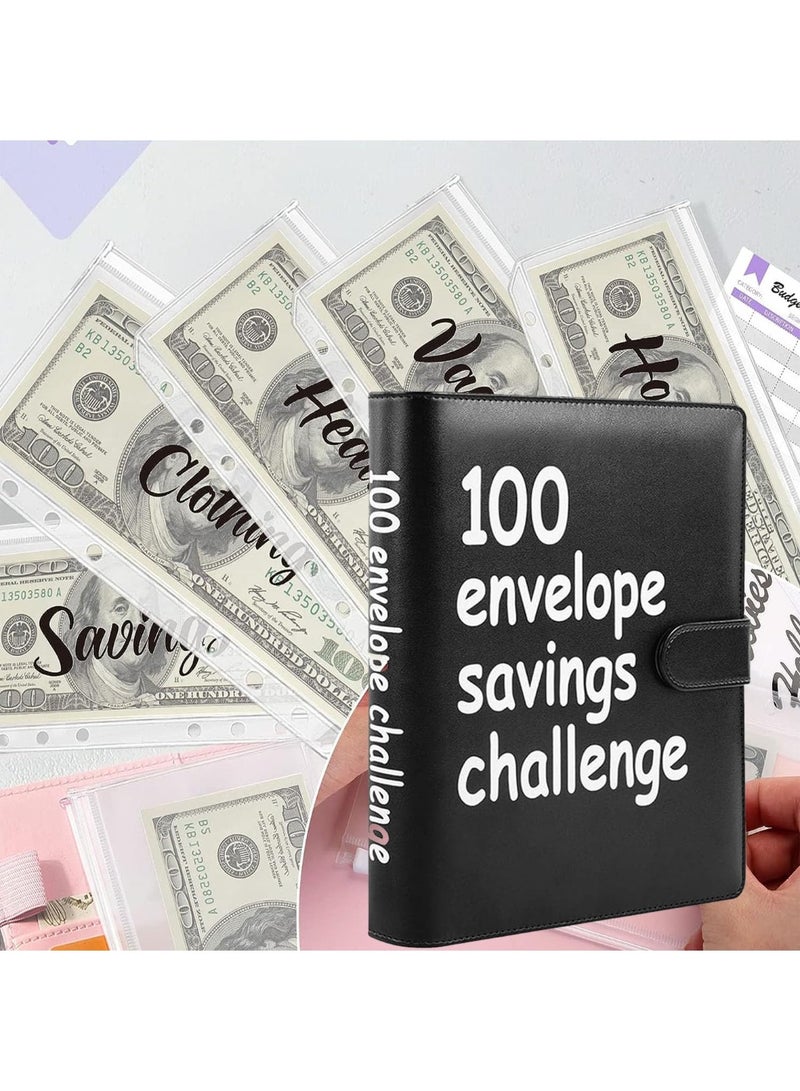 100 envelope savings challenge, 100 envelope challenge binder, an easy and fun way to save money, savings challenge budget binder, containing cash envelopes, suitable for offices, homes, schools (black) - Image 3